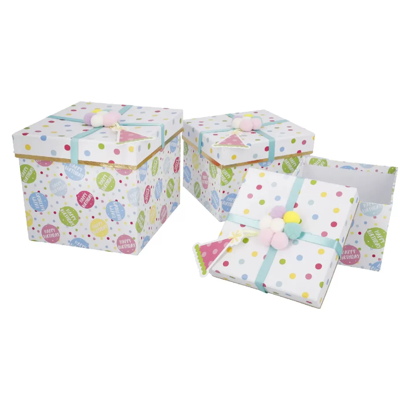 NANU-NANA 3er Set Geschenkkarton Geburtstag/Quadro, Partyhut Fashion